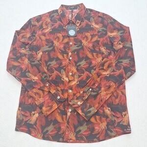 Good Man Brand Shirt Mens XL Red Painterly Floral Long Sleeve Button‎ Down